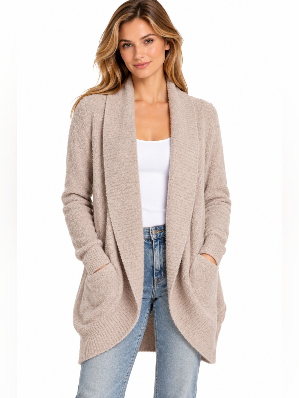 Barefoot Dreams CozyChic Lite Circle Cardigan XS/S Oatmeal Quiet Luxury Cozy
